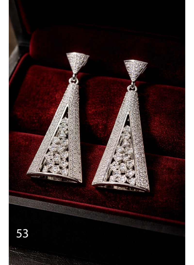 ثري دايموندز Geometric Zircon Long Drop Earrings, Silver-Tone Plated - Image 1